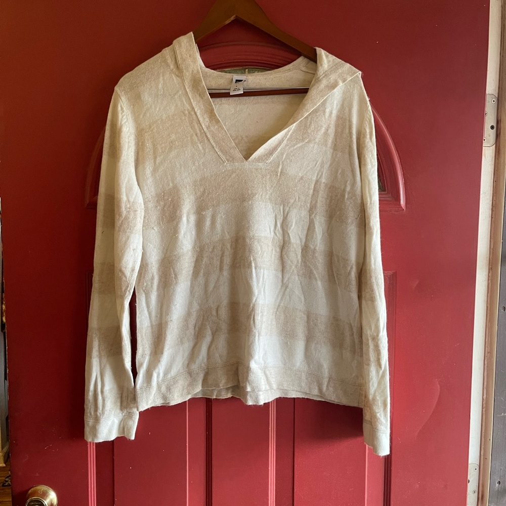 Angora Striped V-Neck hoodie Sweater